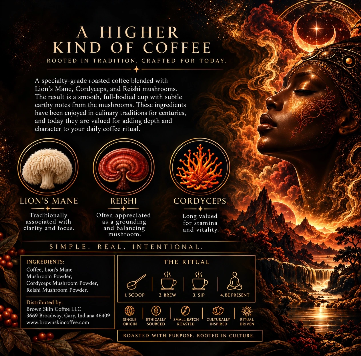 Brown Skin Mushroom Coffee story featuring Lion’s Mane, Reishi and Cordyceps