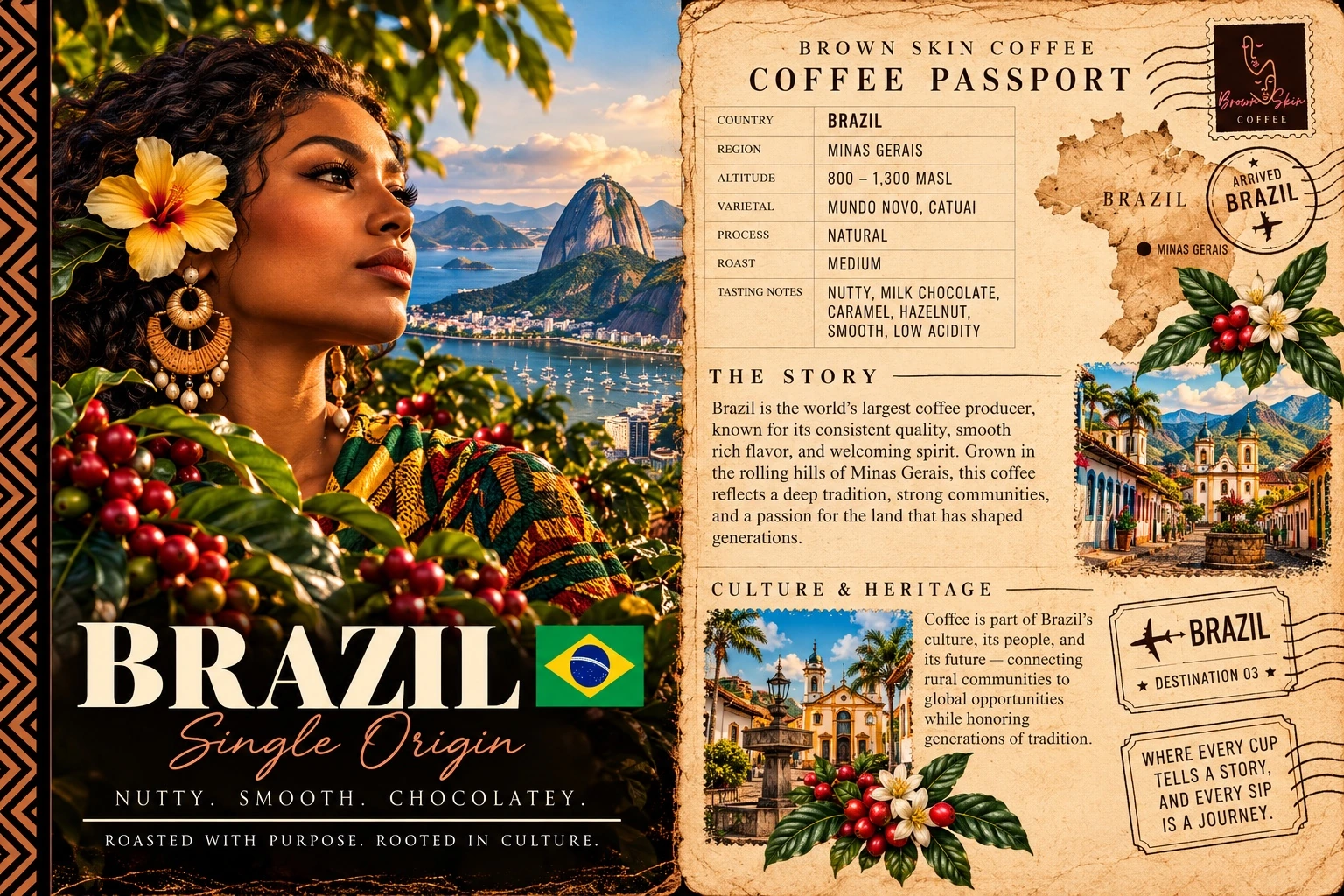 Brown Skin Coffee Passport card for Brazil