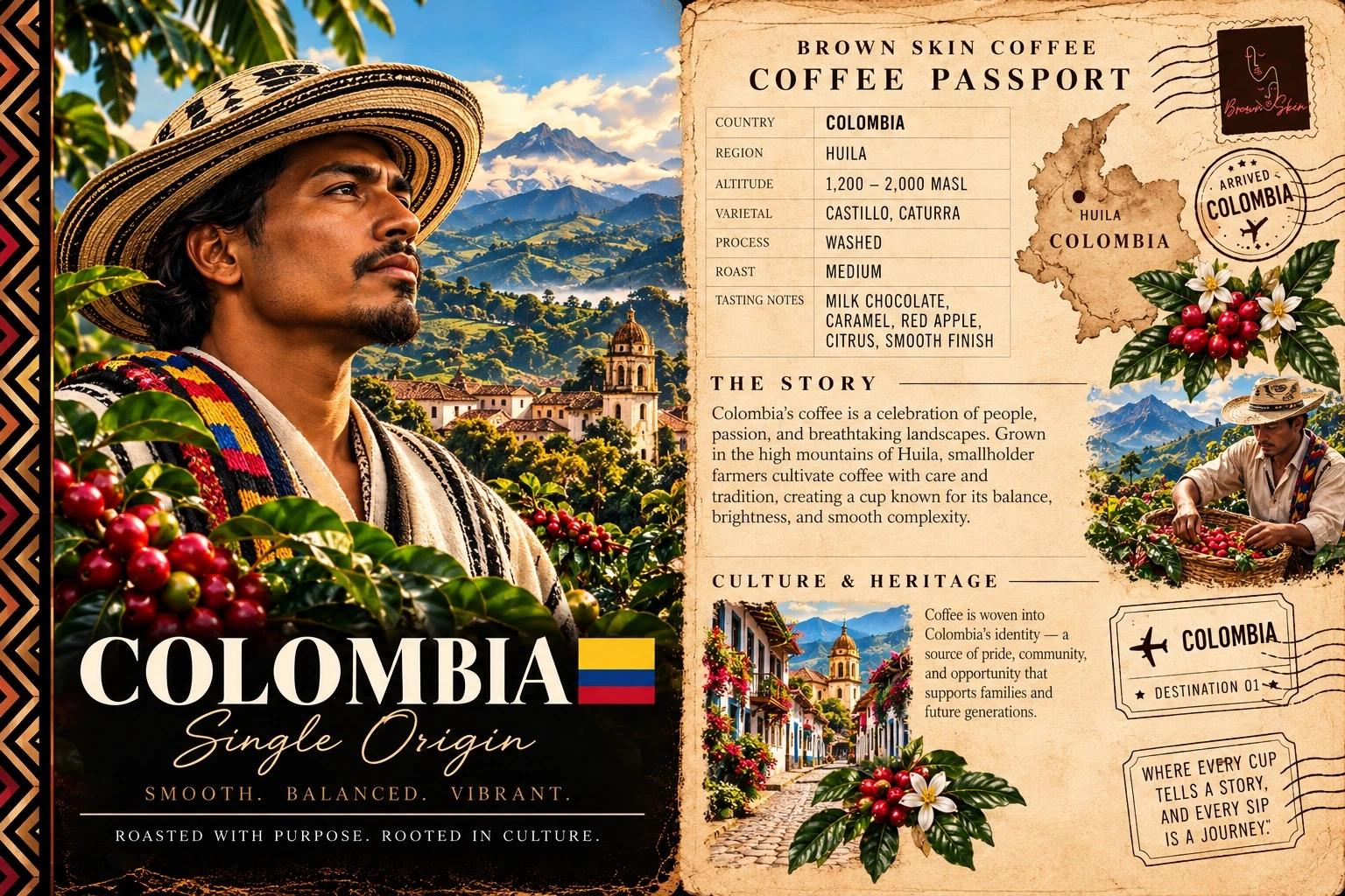 Brown Skin Coffee Passport for Colombia