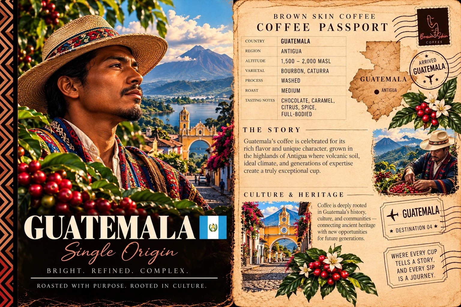 Brown Skin Coffee Passport card for Guatemala