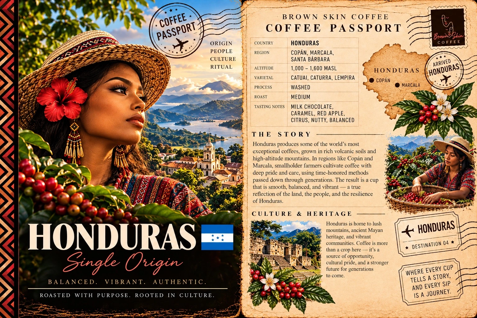 Brown Skin Coffee Passport card for Honduras