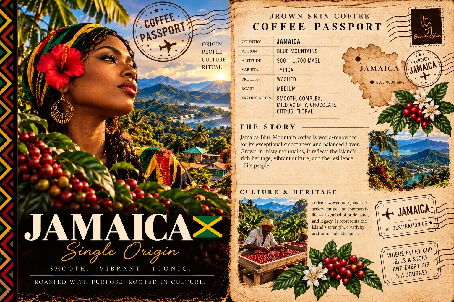 Brown Skin Coffee Passport card for Jamaica