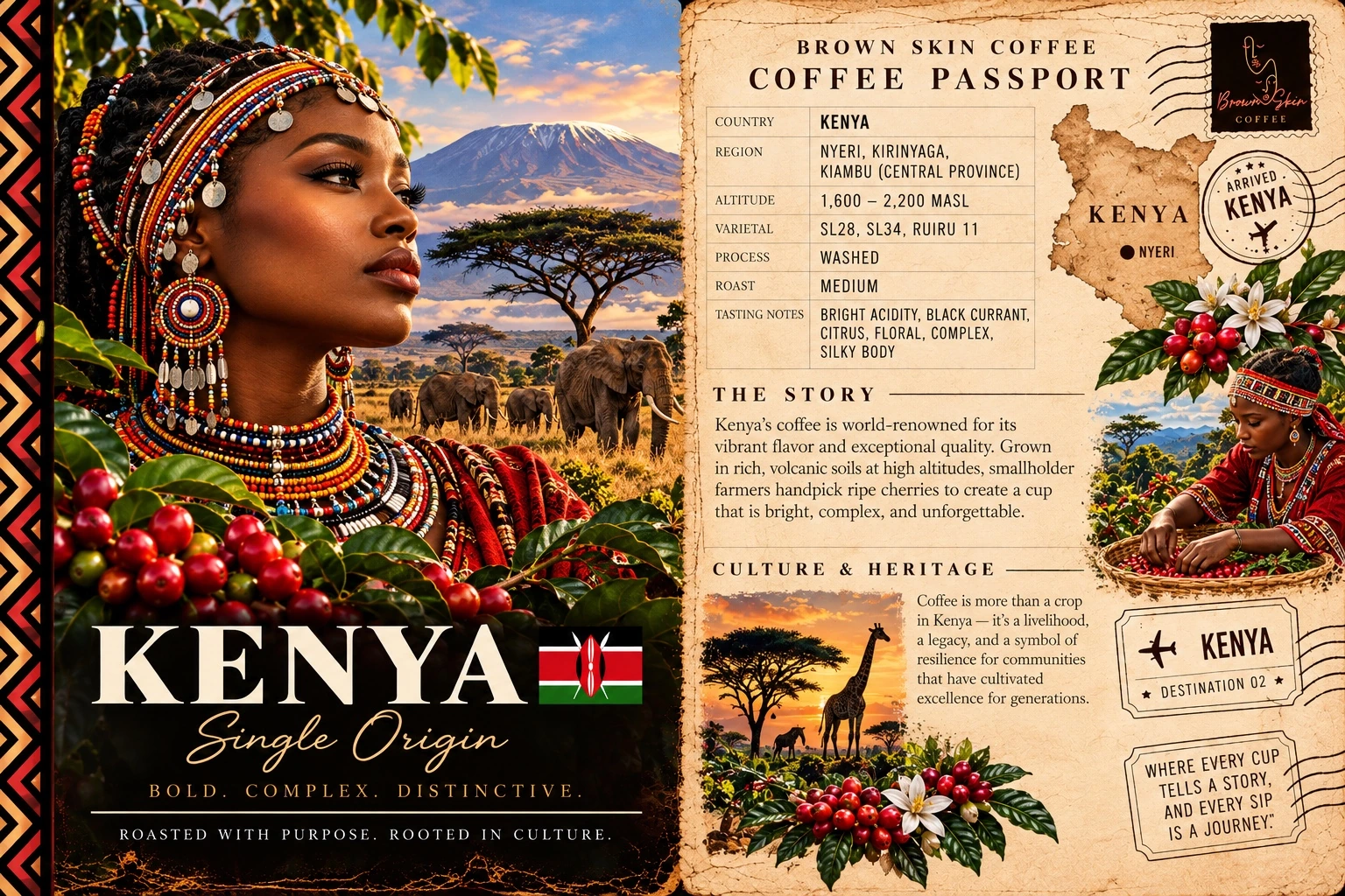 Brown Skin Coffee Passport card for Kenya