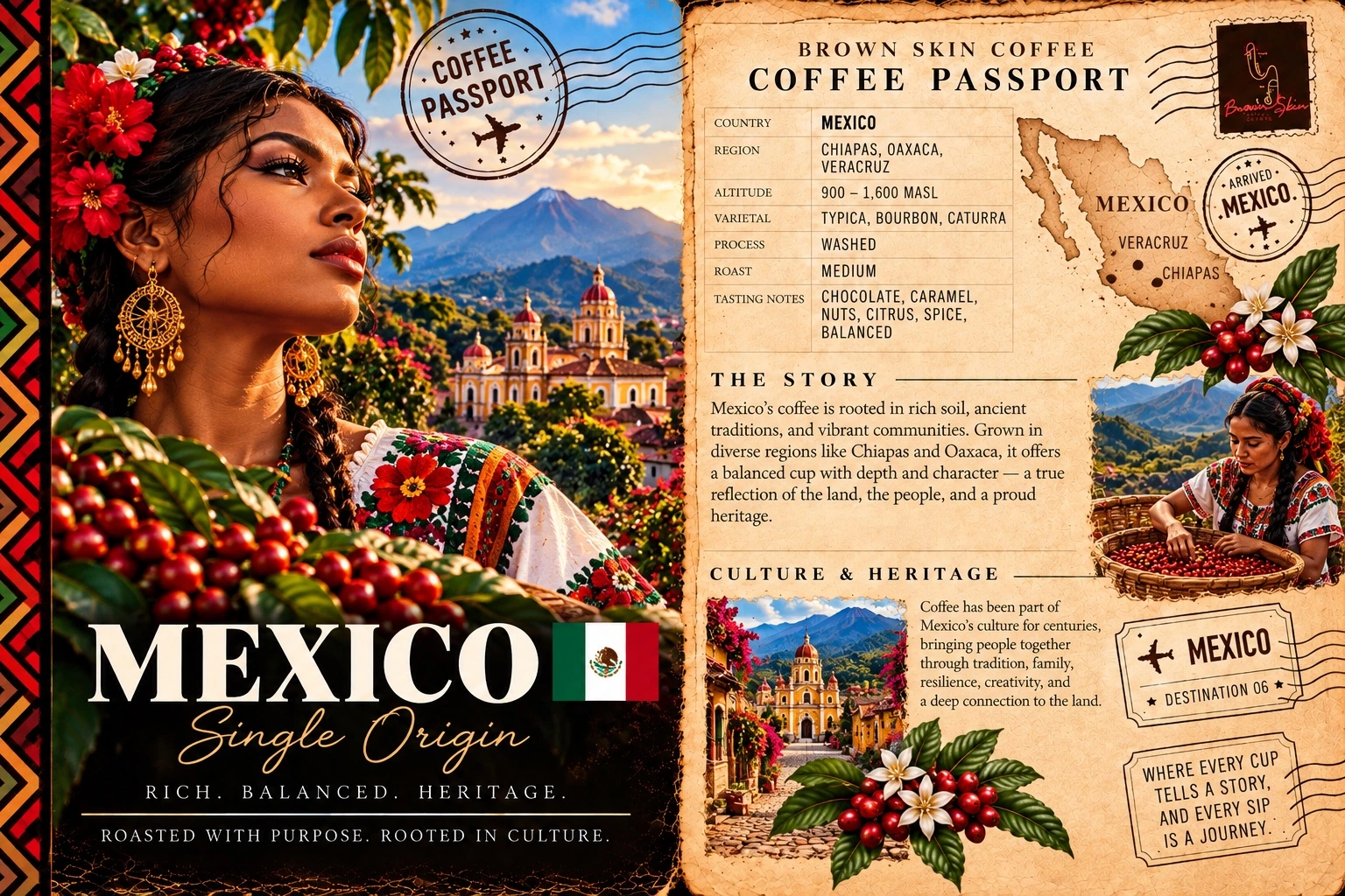 Brown Skin Coffee Passport card for Mexico