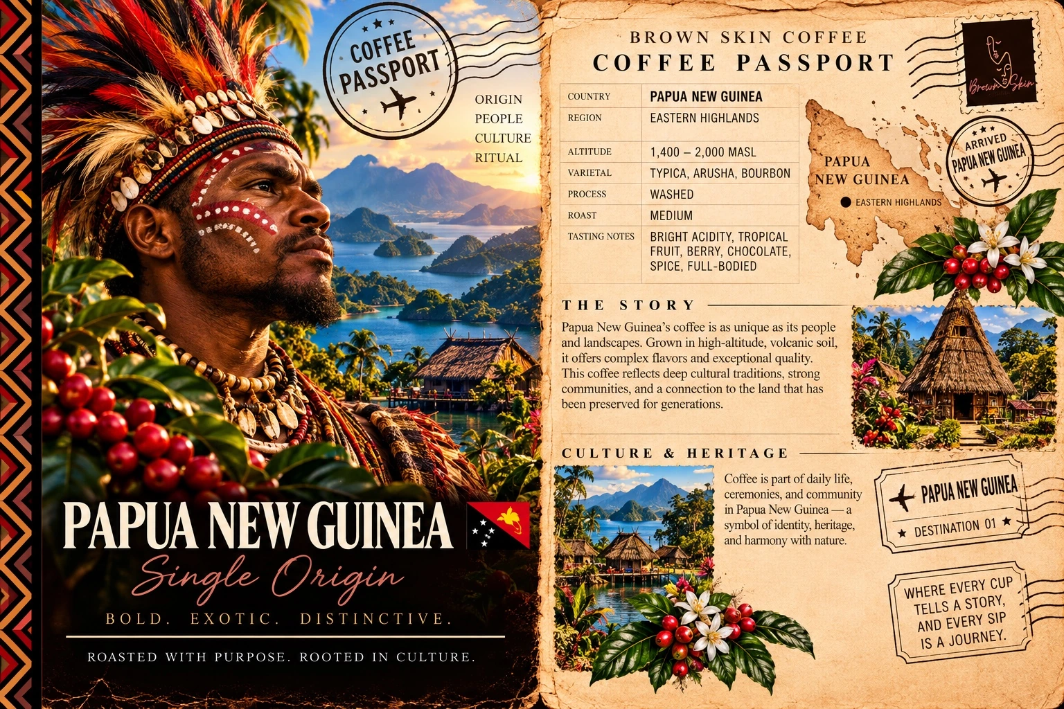 Brown Skin Coffee Passport card for Papua New Guinea