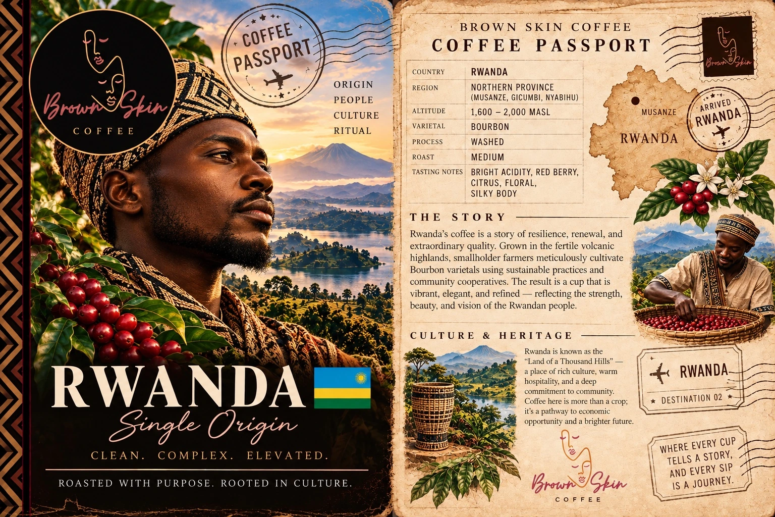 Brown Skin Coffee Passport card for Rwanda