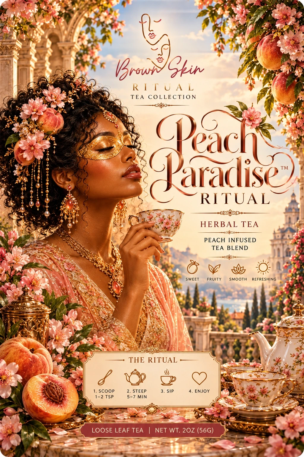 Peach Paradise Ritual Brown Skin tea packaging