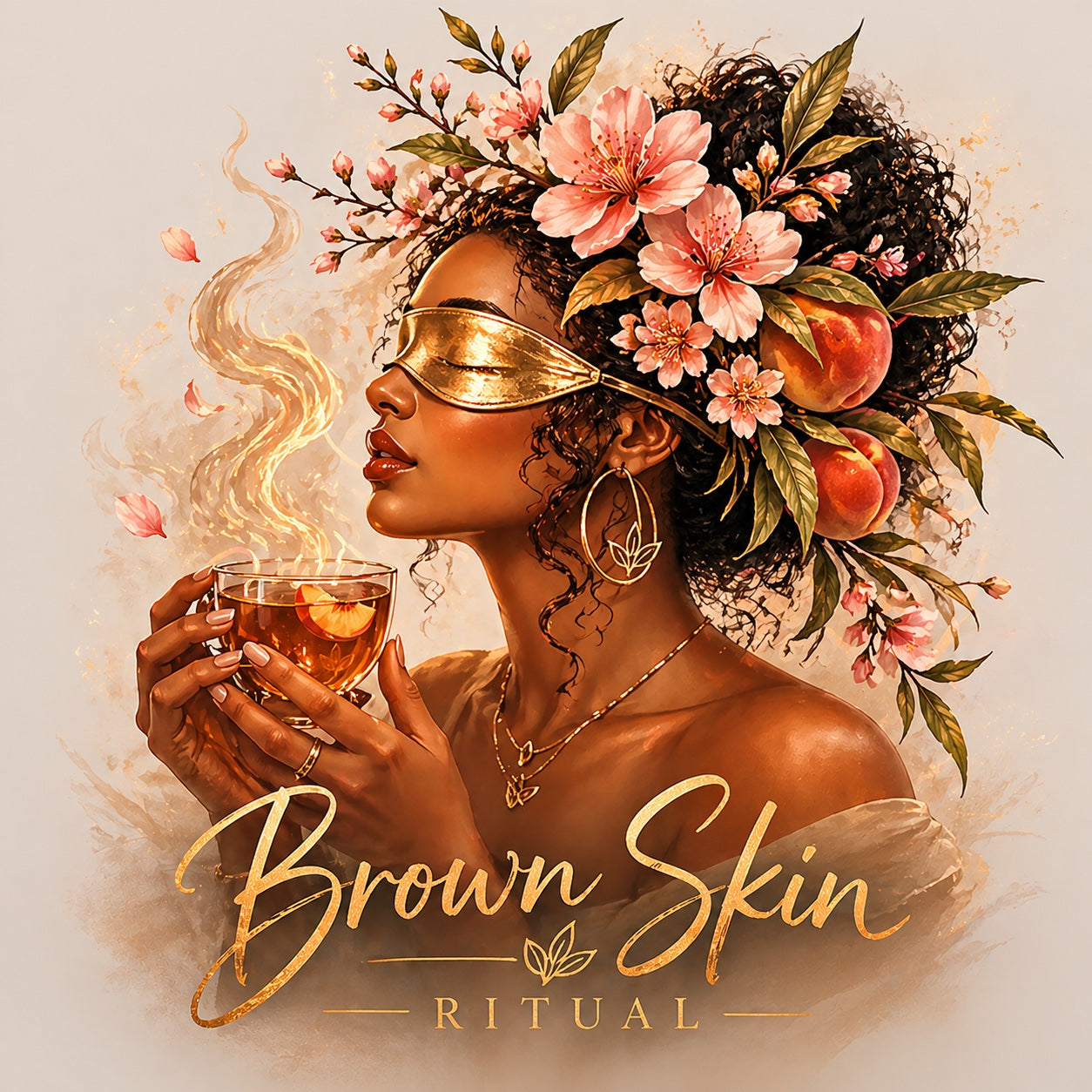 Brown Skin Ritual ceramic mug — gold-masked portrait wrap