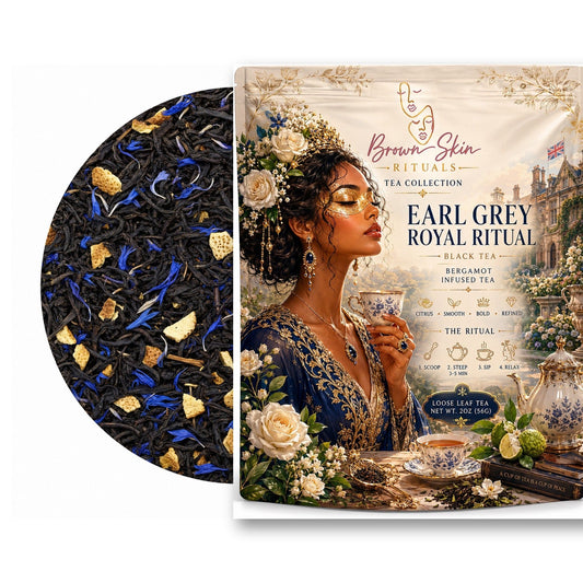 Earl Grey Royal Ritual tea bag with black tea, cornflower, and bergamot peel