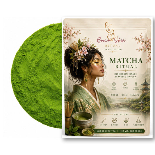 Matcha Ritual tea bag with vibrant green matcha powder