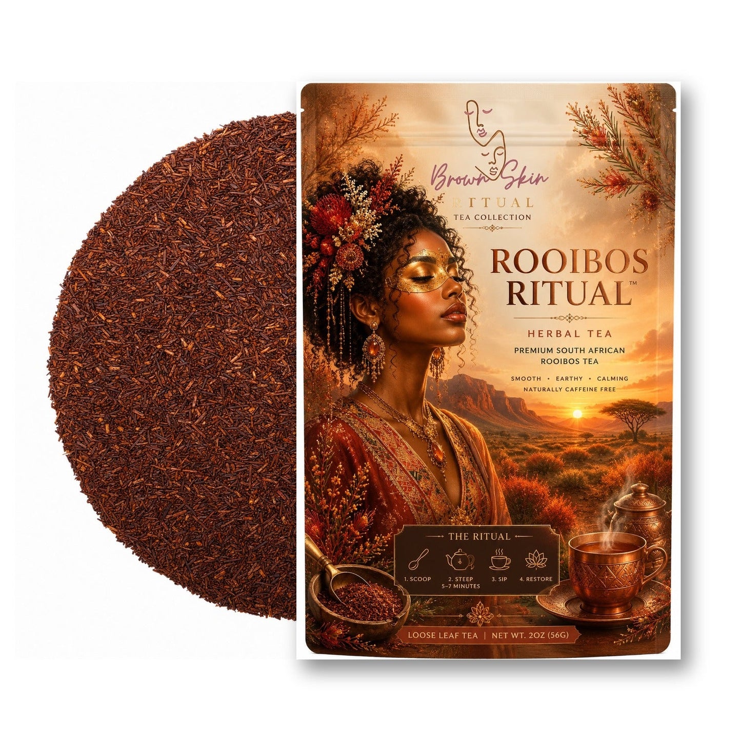 Rooibos Ritual tea bag with pure red rooibos needles