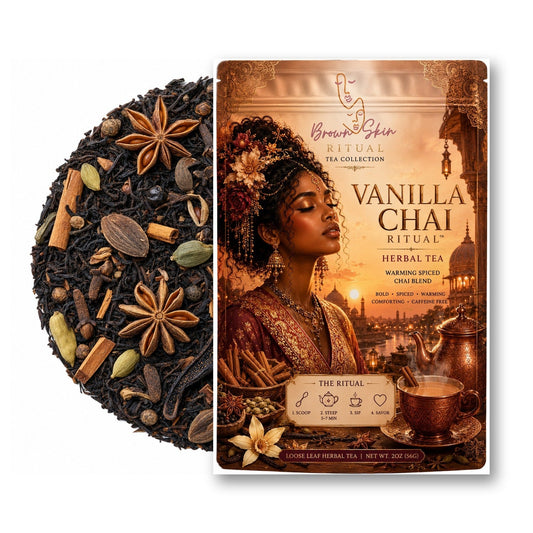 Vanilla Chai Ritual tea bag with cinnamon, cardamom, star anise, and vanilla pods